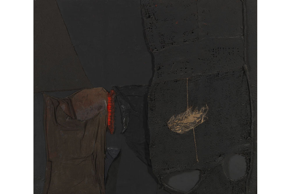 Альберто Бурри, Чёрный, 1956, акриловые краски, коллаж и меланж , см 88 x 100, частная коллекция