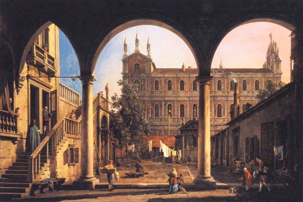 Canaletto, Capriccio of the Scuola di San Marco from the Loggia of_the Palazzo Grifalconi-Loredan @wikimedia.commons